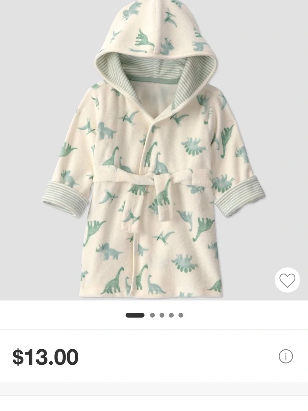 Carter's Cream Hooded Robe with Green Dinosaur Print